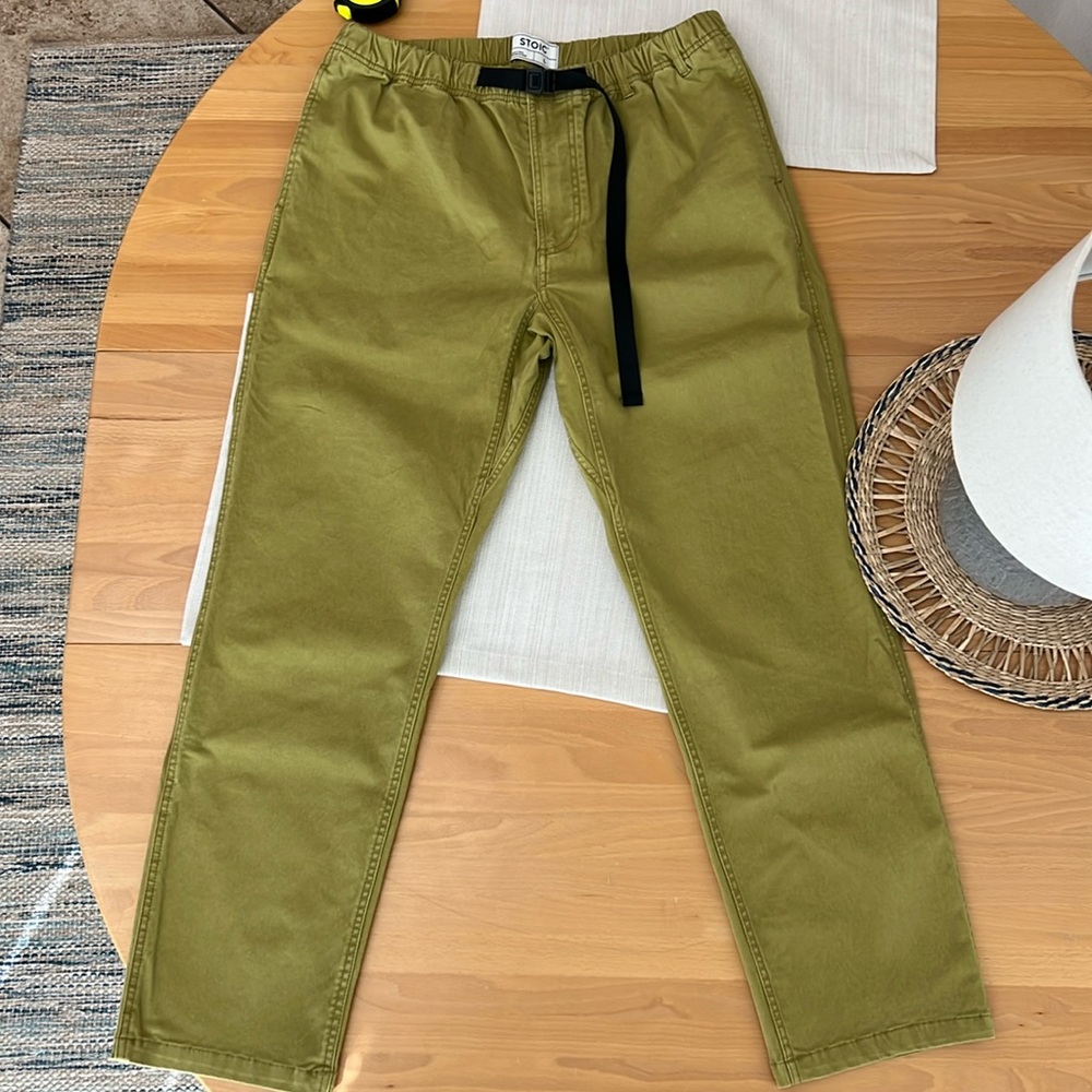 Stoic Large Chino Belted w/Clasp and Belt Loop Lime/Green Large with 30” Inseam.
